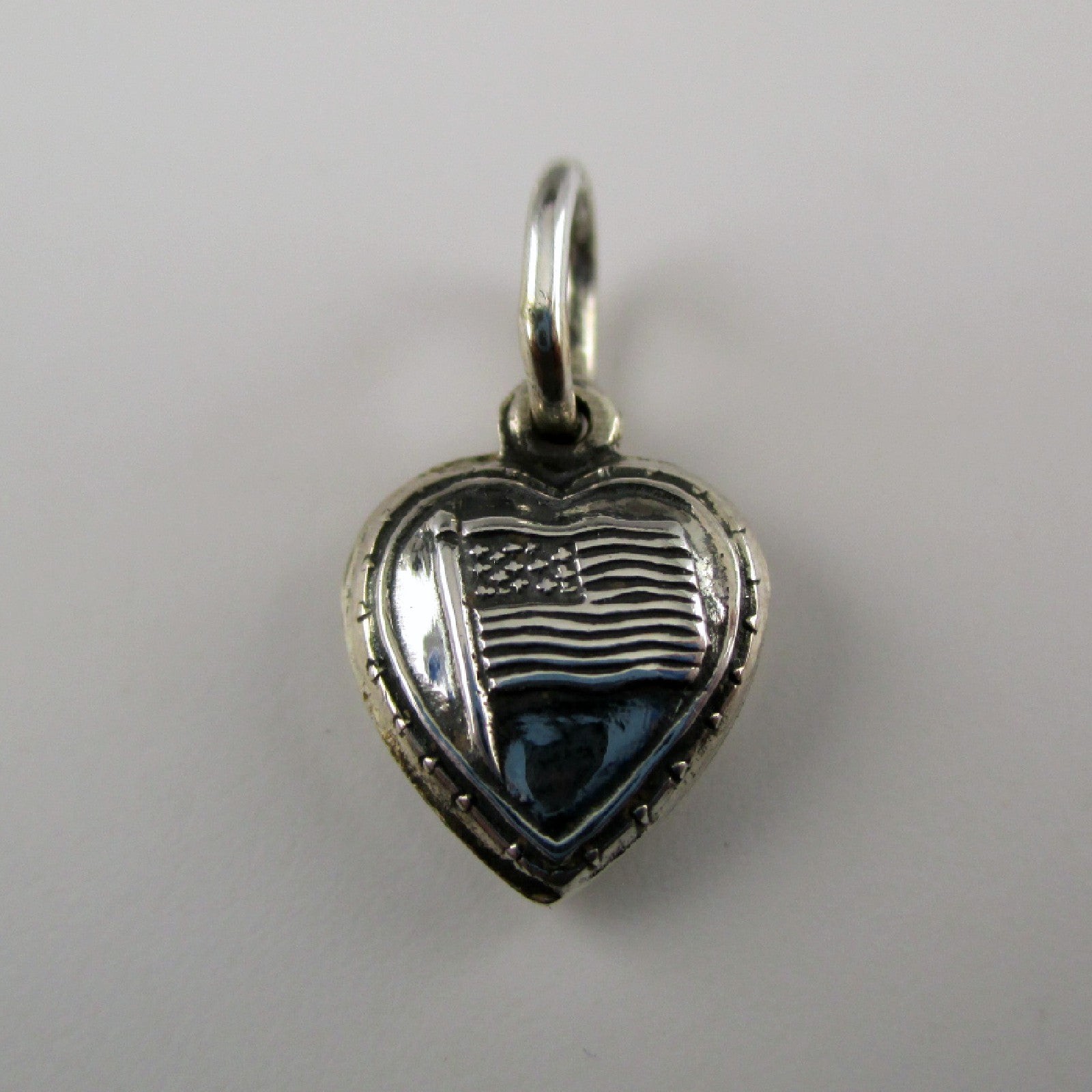 Sterling Silver AMERICAN FLAG Charm for Bracelet PUFFY HEART Medium SMALL Cute!
