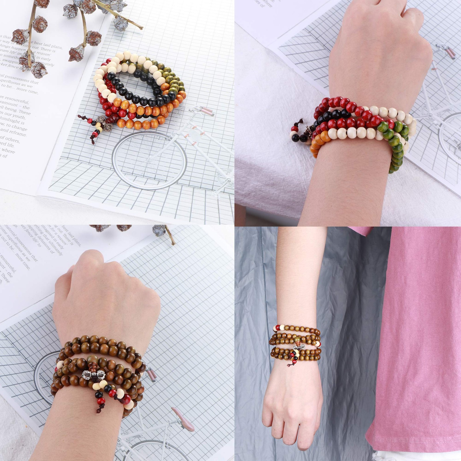 LOYALLOOK 12Pcs 108 Mala Bead Bracelets 8MM Buddhist Prayer Strand Sandalwood…