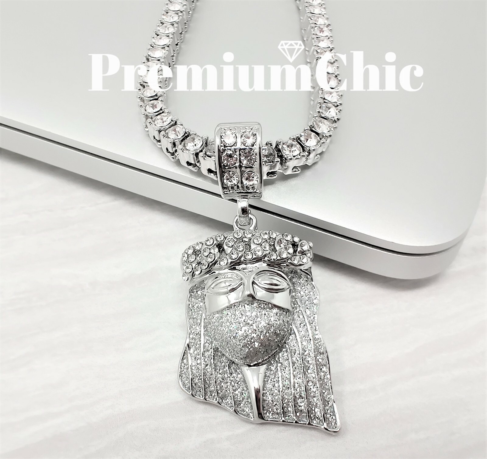 ICED Jesus Pendant & Tennis Choker Chain Gold Plated Hip Hop CZ Necklace Jewelry
