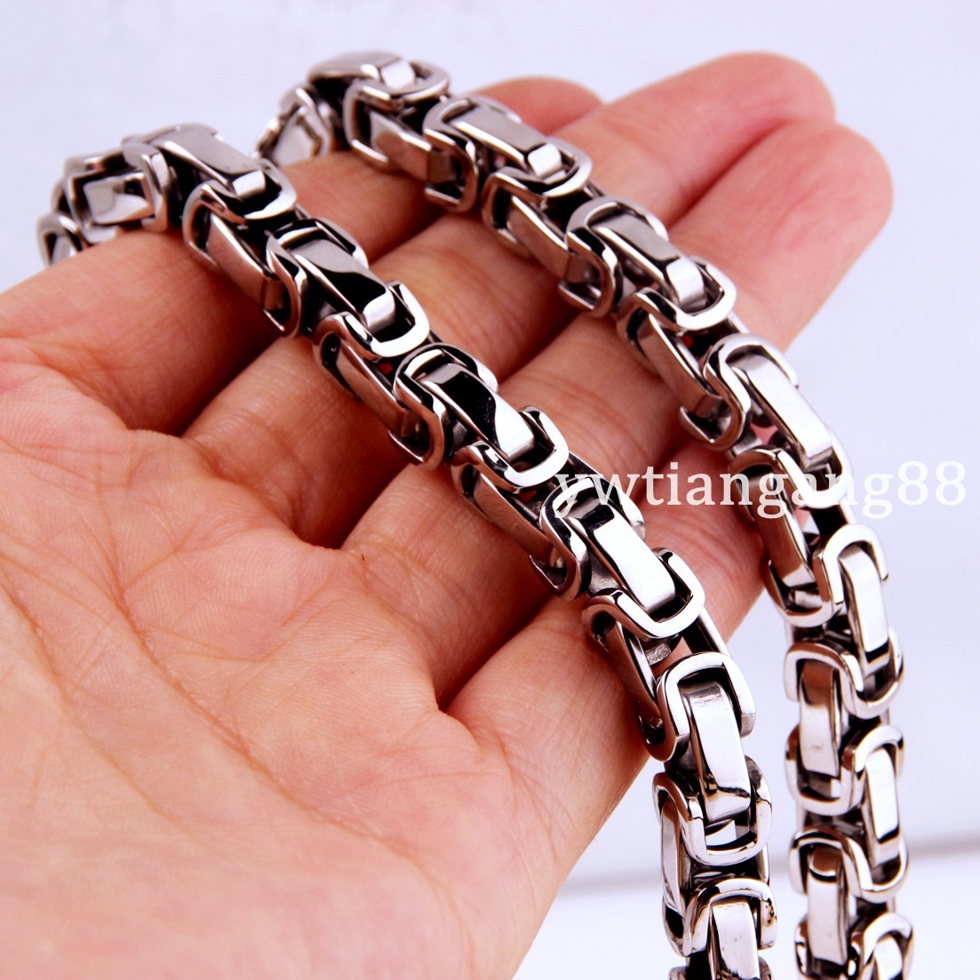 16~40″ 4/5/8mm Fashion Stainless Steel Men Womens Byzantine Box Chain Necklace