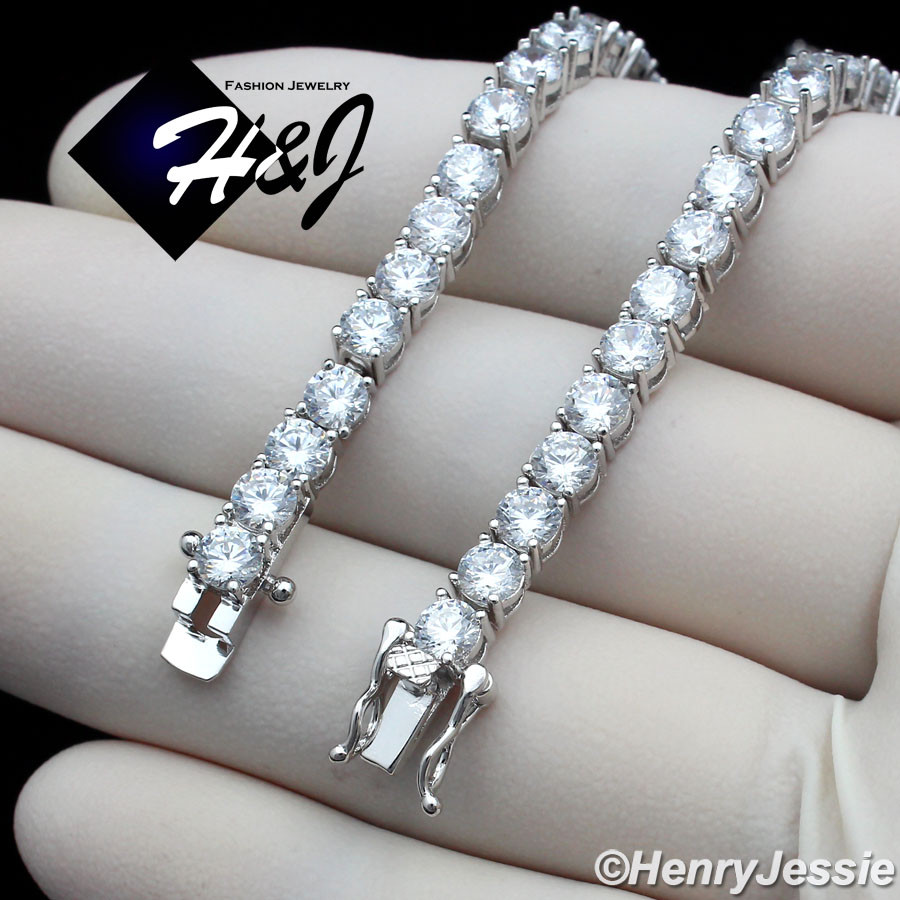 7-8.5″MEN WOMEN 14K WHITE GOLD PLATED ICY BLING CZ 4MM 1 ROW TENNIS BRACELET*BB2
