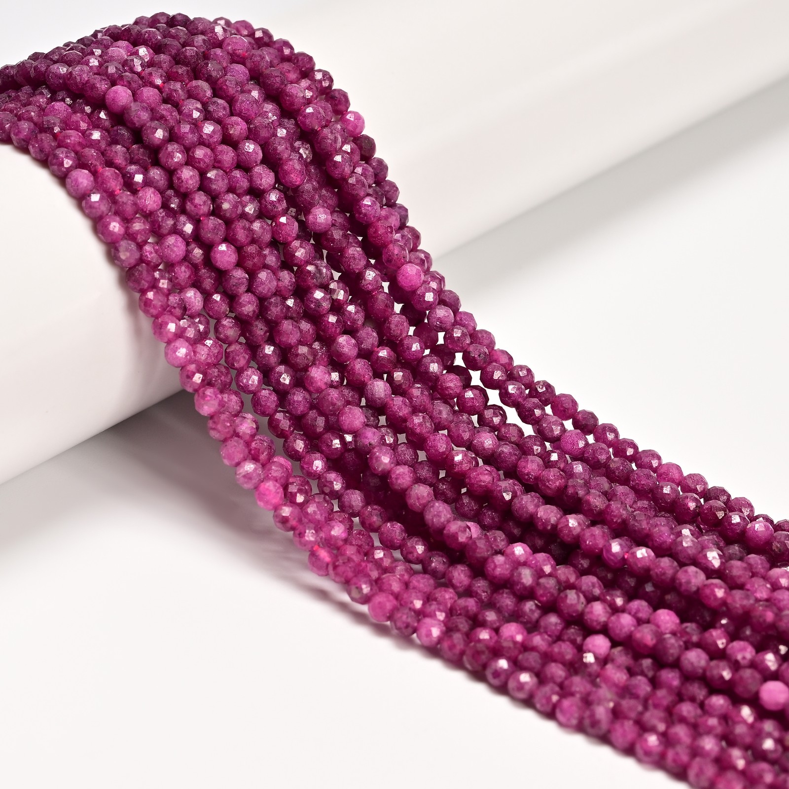 Natural Ruby Faceted Round Beads Size 3mm 15.5” Strand