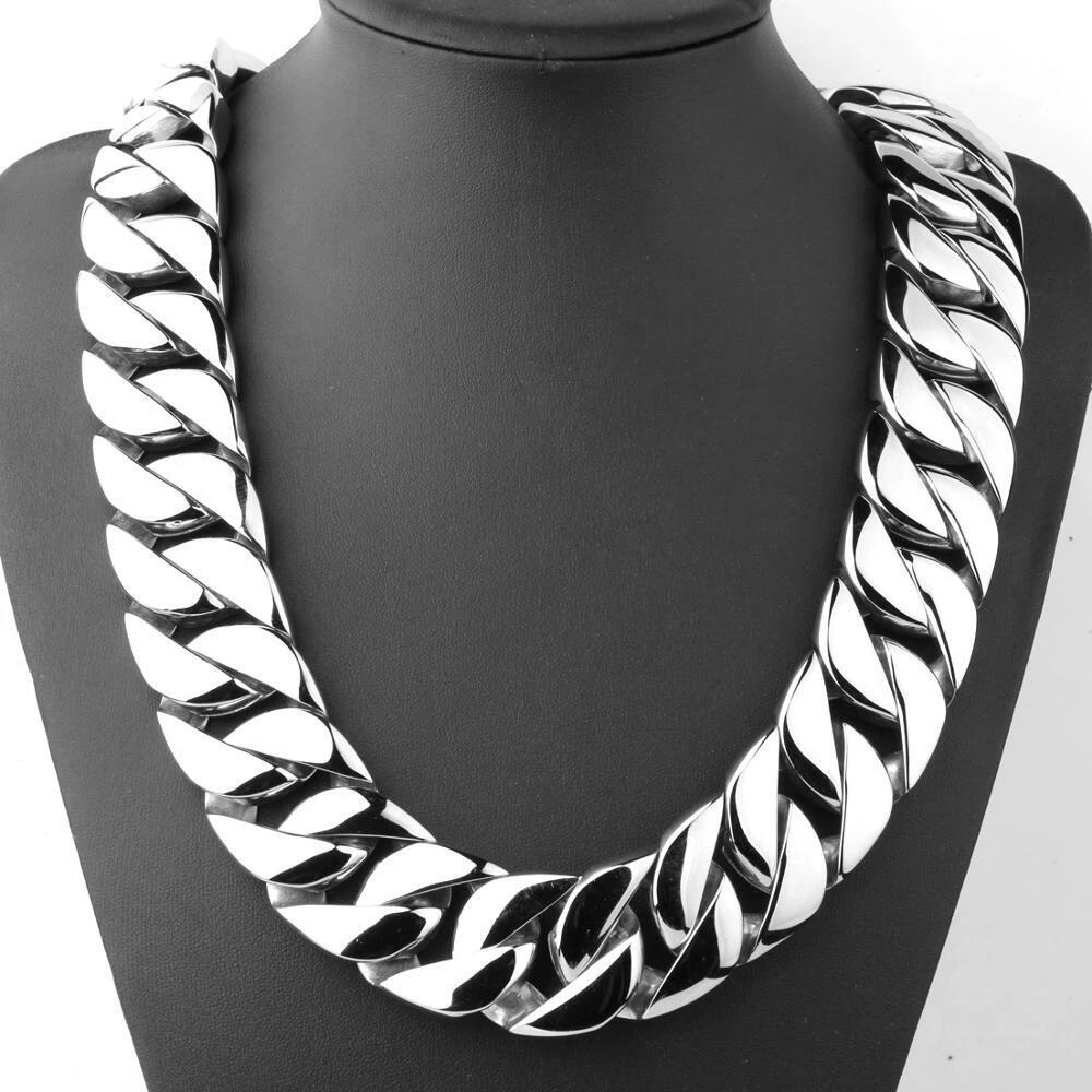 24mm/32mm Heavy Men’s Gold Tone Stainless Steel Curb Cuban Link Chain Necklace