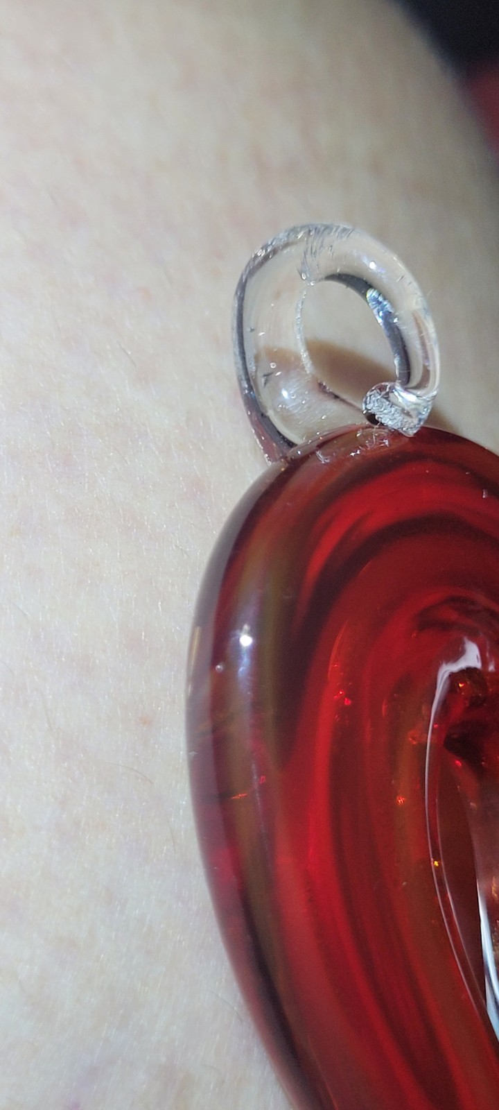 Hand Blown Glass Teardrop Pendant Red Swirl w/ Gold Glitter Accents