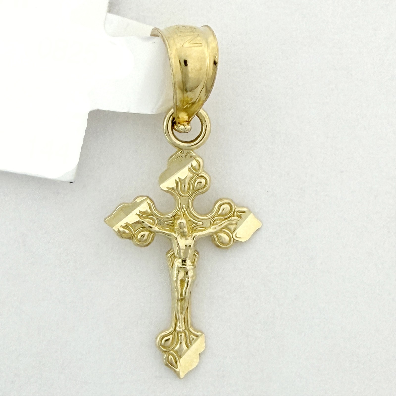 10k Yellow Gold Unisex Tiny Crucifix Cross Religious Charm Pendant