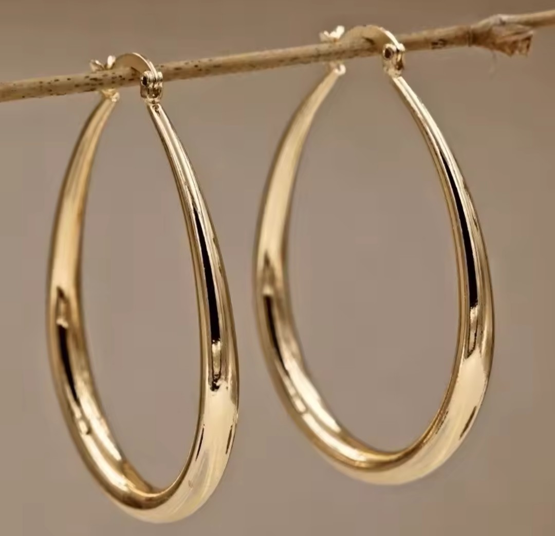 Gold Teardrop Hoop Earrings Women Minimalist Oval Dangle Statement Jewelry