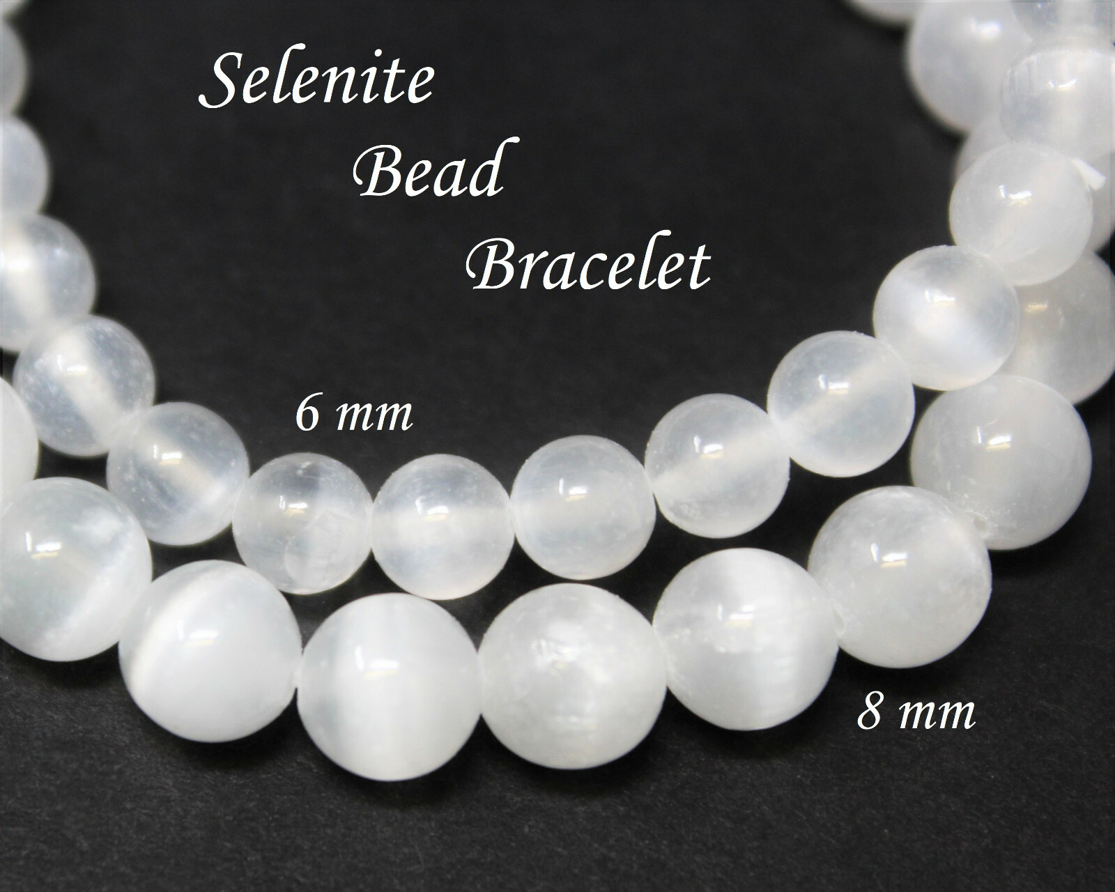 Selenite Bracelet: Choose 6 mm or 8 mm Stones (Selenite Stretch Bead Bracelet)