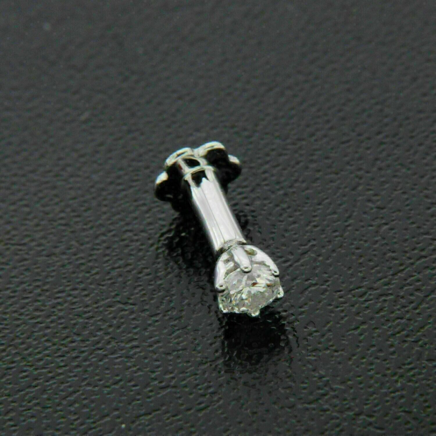 2.5MM Round Natural Diamond Solitaire Women’s Nose Pin With Real 14K White Gold
