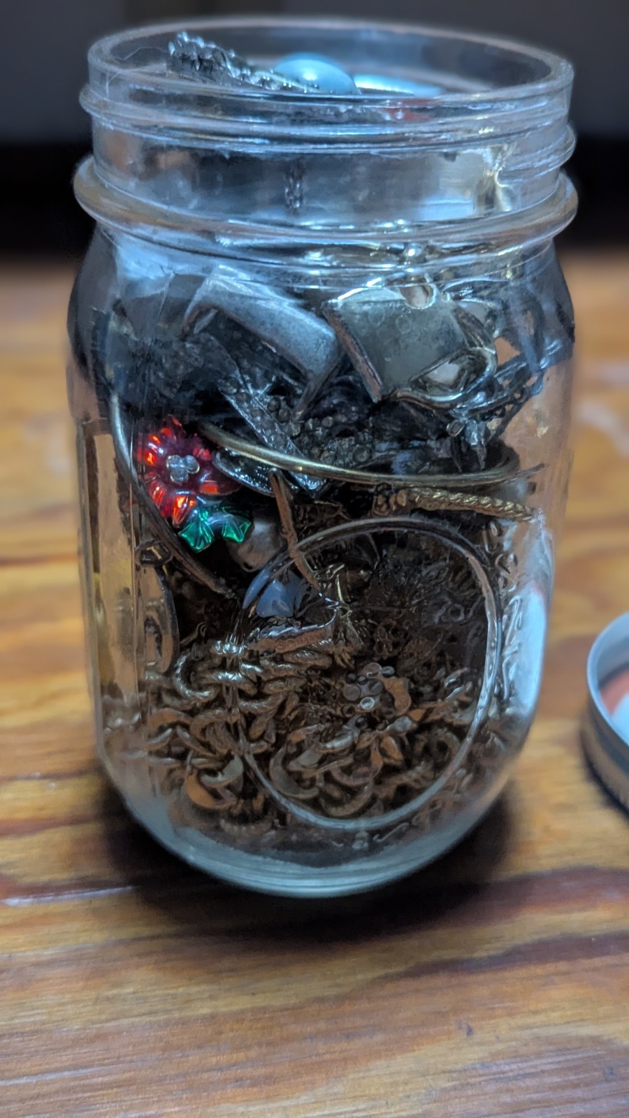 Unsearched Vintage Jewelry Lot Mason Jar Brooches Chains Beads Estate