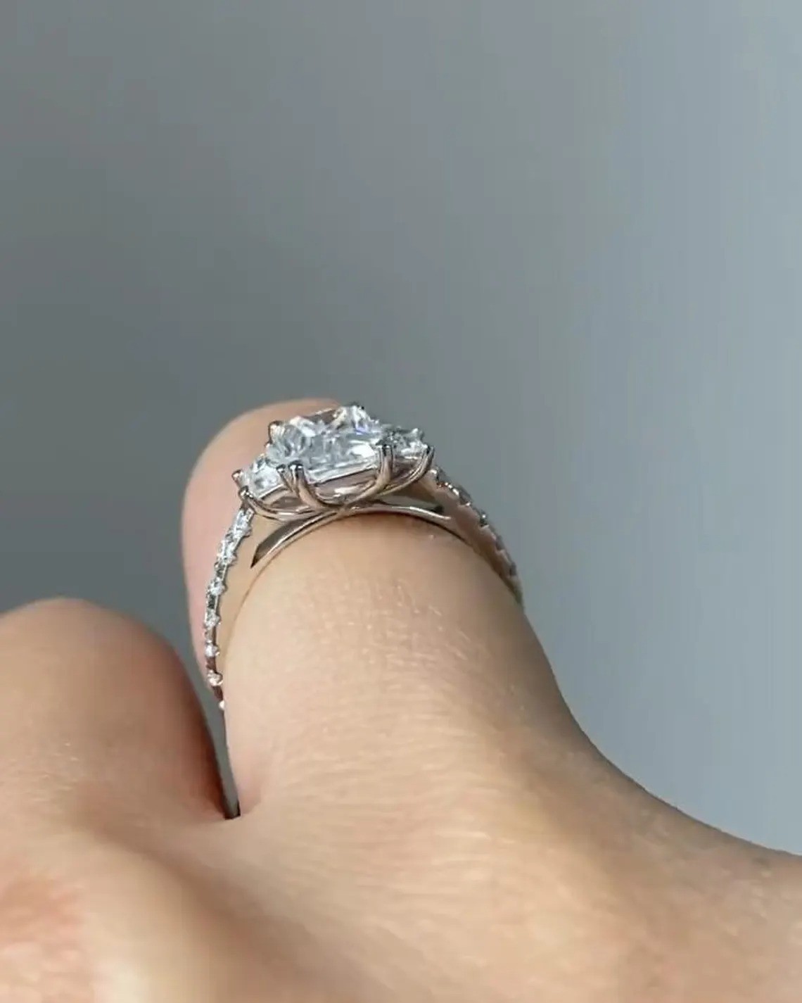 2 CT Radiant Cut Moissanite Trilogy Engagement Ring, 925 Silver Anniversary Ring