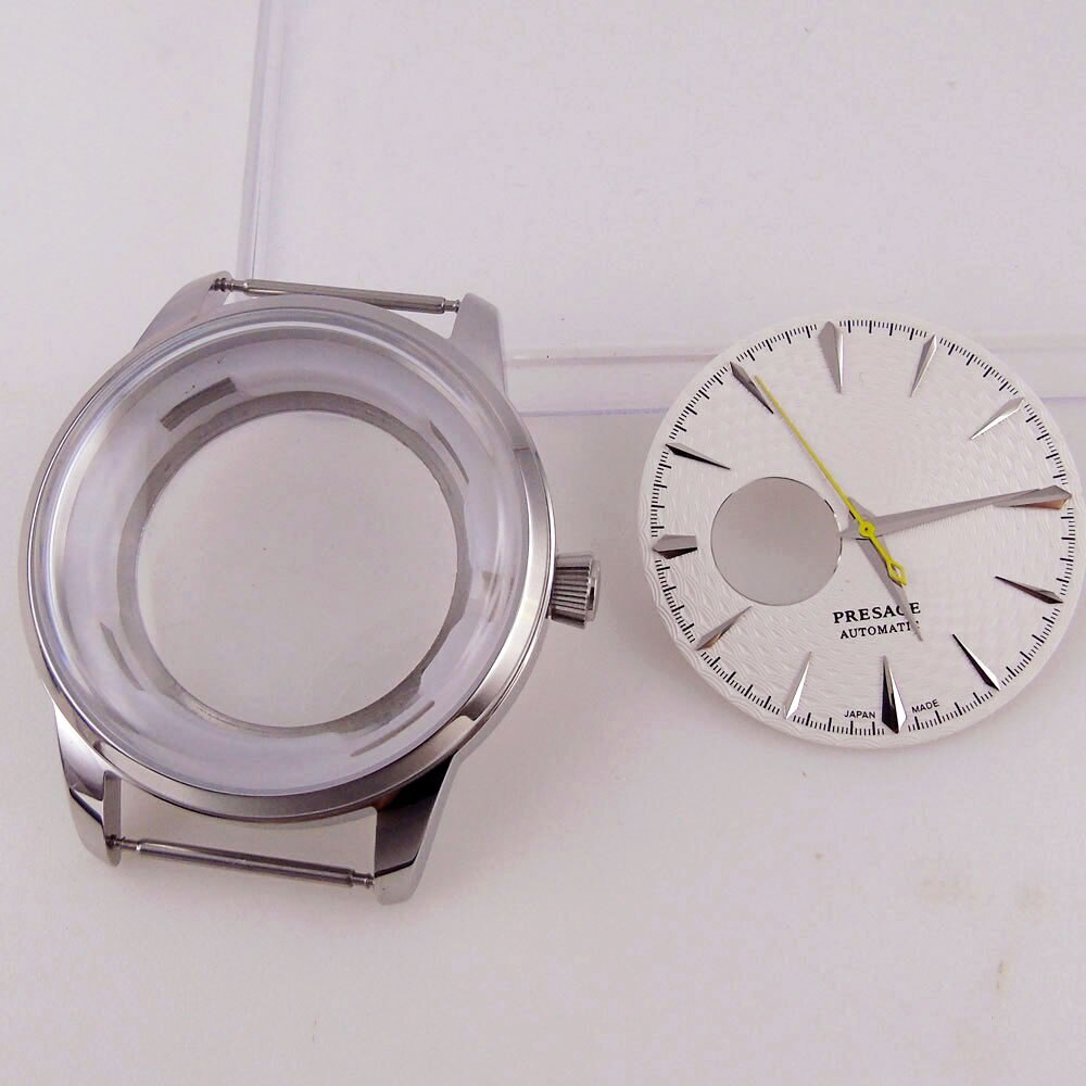 40mm Polish Silver Watch Case Bracelet Fit NH35 NH36 NH38 Black White 35mm Dial