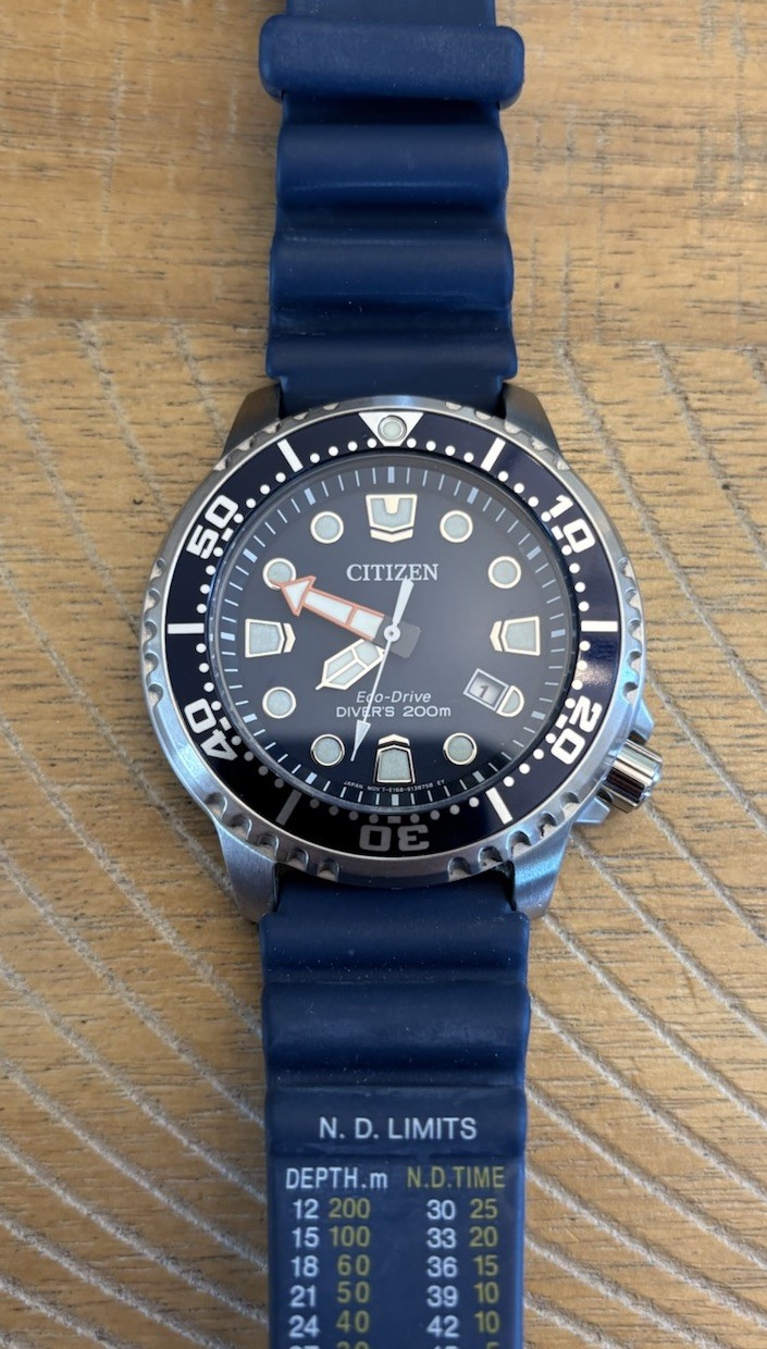 Citizen Eco-Drive Diver 44mm 200m Blue Dial Silver Case Blue Rubber Strap
