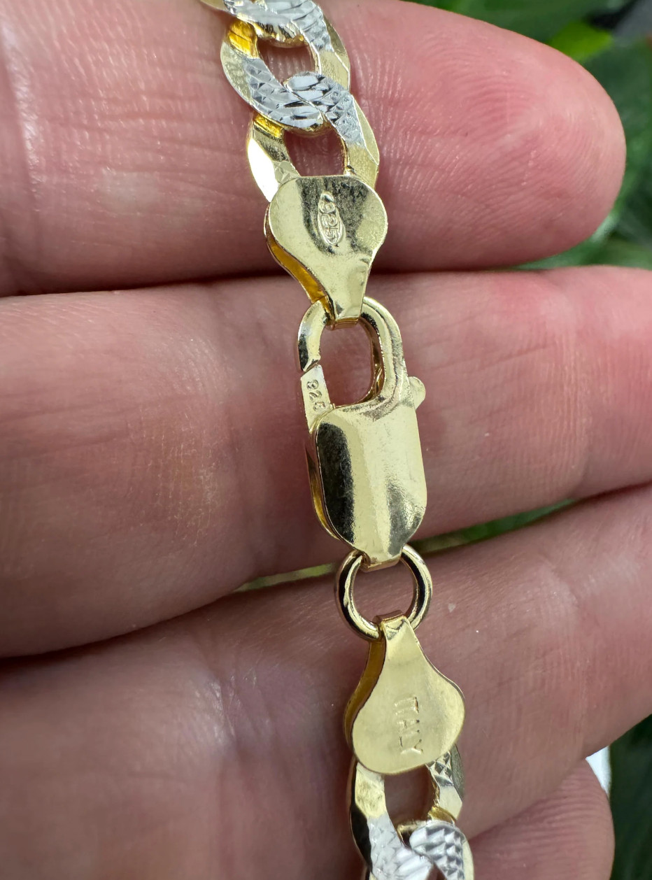 Men’s Cuban Chain Real 14k Gold Plated Solid 925 Silver Hip Hop ITALY 3-10mm