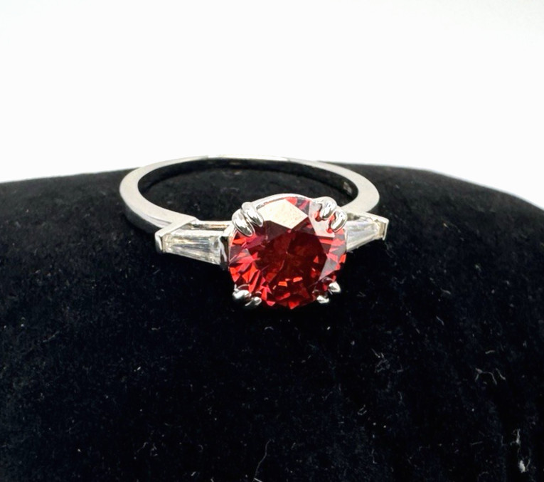 D’Joy Red Moissanite 2.8CT 9mm Ring 925 Sterling Silver Size 10 Tapered Baguette
