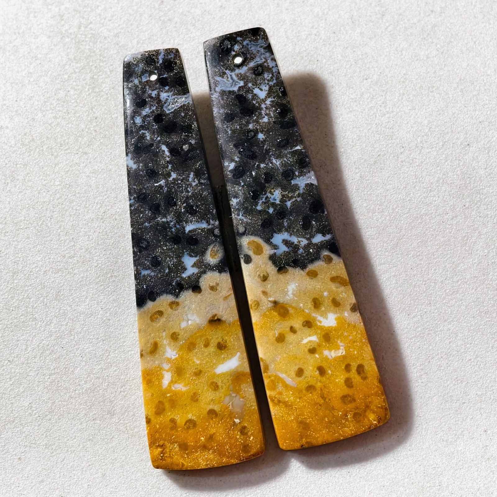 83 Cts Natural Fossilized Palm Root Drilled Pair Cabochon Gemstone 57.5X15.8 MM