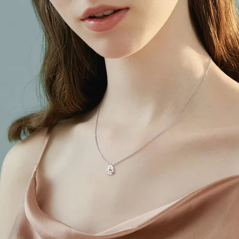 Moissanite Necklace for Women Sterling Silver And 18K Gold Plated Pear Cut.
