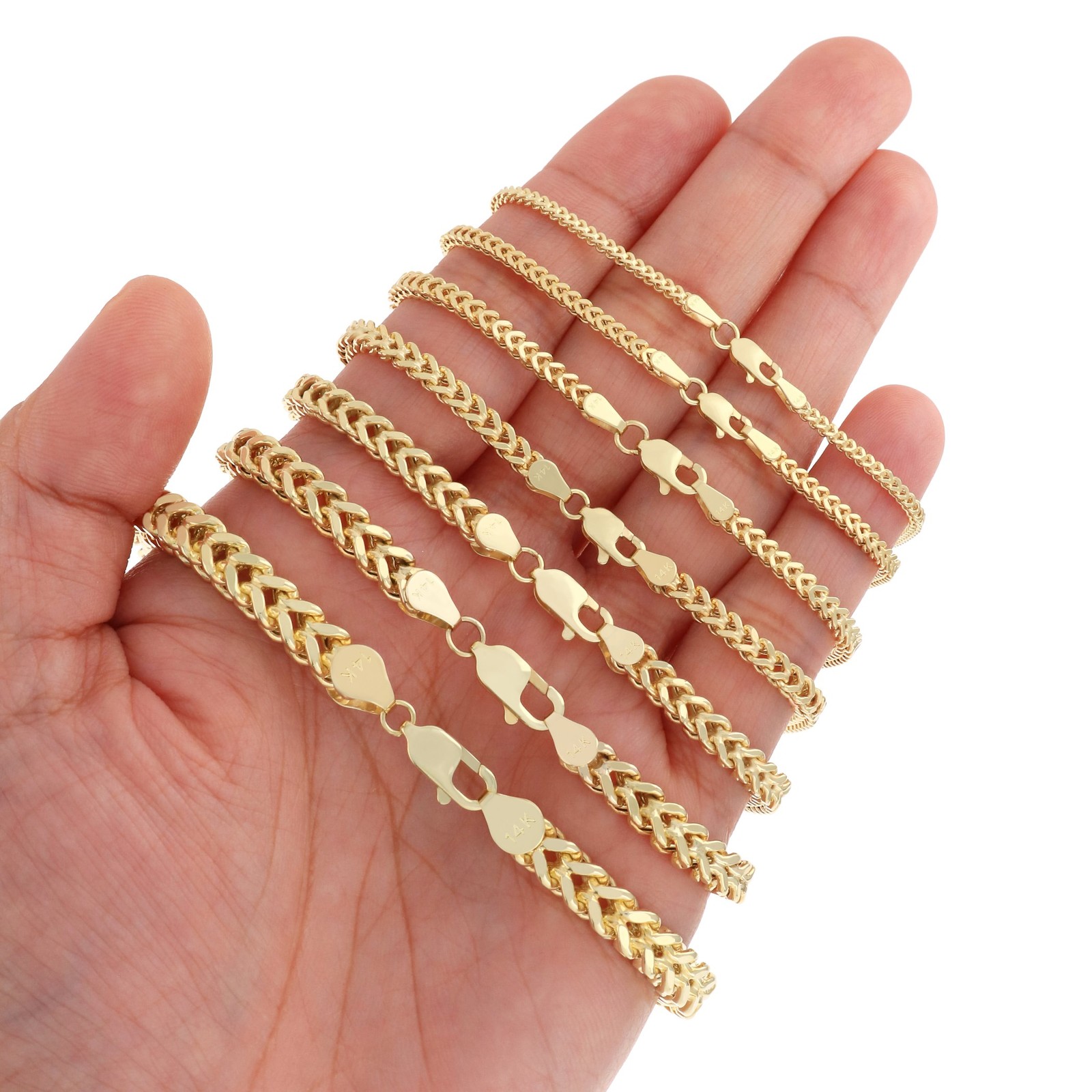 14k Yellow Gold 1.5mm-5mm Franco Box Bracelet Chain Men Women 7″ 7.5″ 8″ 8.5″ 9″