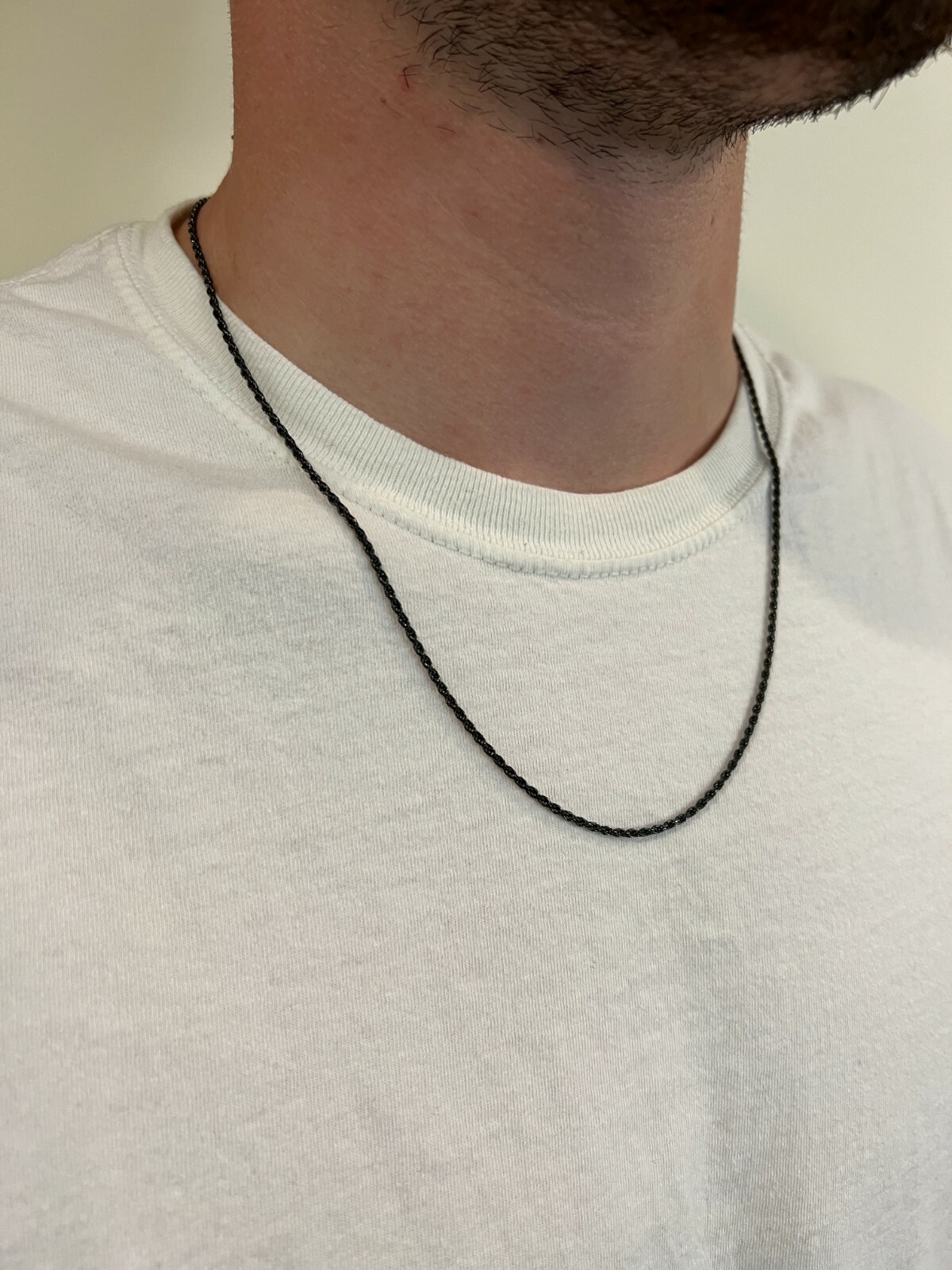 2mm Rope Chain Necklace Oxidized Black Rhodium Real 925 Sterling Silver 16-30″