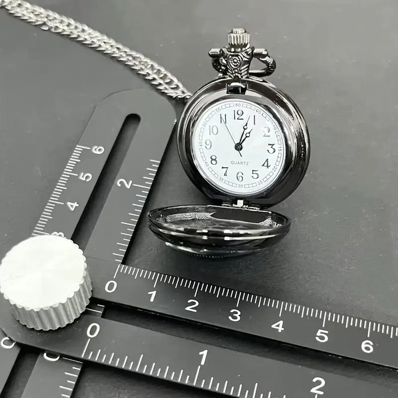 NEW 1.4″ Love & Roses Vintage-ish Quartz Pocket Watch, Black Necklace Chain .6w