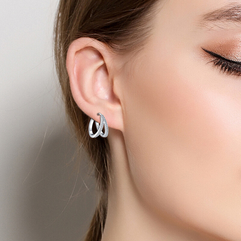KUNSIR Double Hoop Earrings Silver Huggie Hoop Earrings For Women Loop Earrings