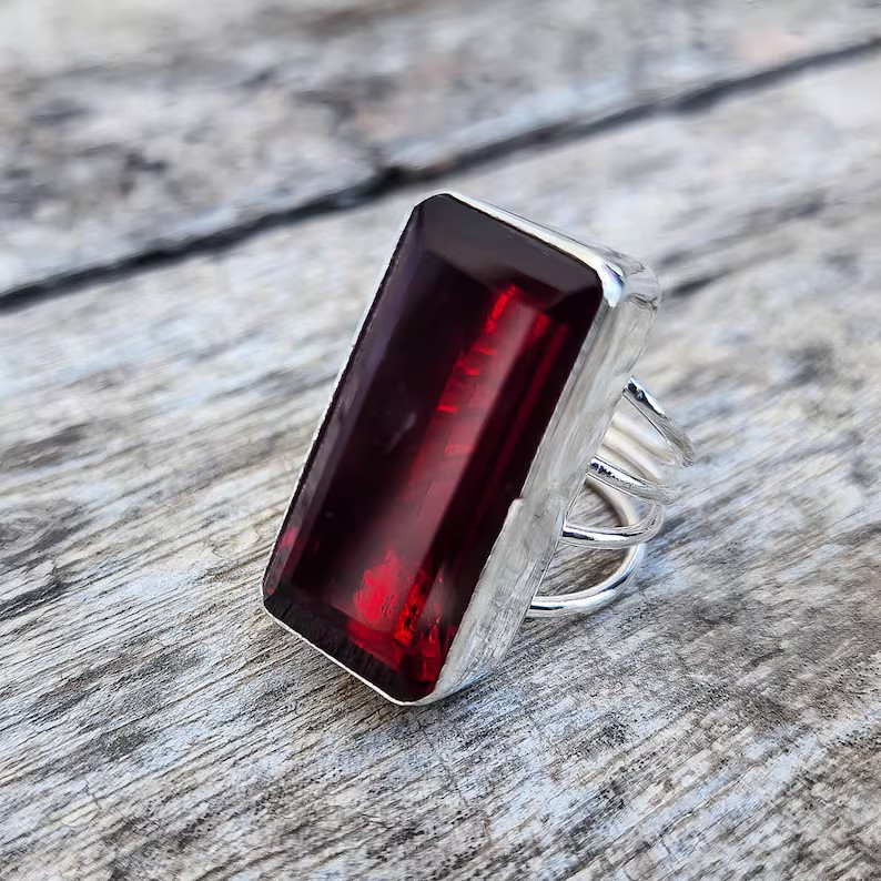 Natural Garnet 925 Sterling Silver Band& Statement Ring Handmade Ring All Size