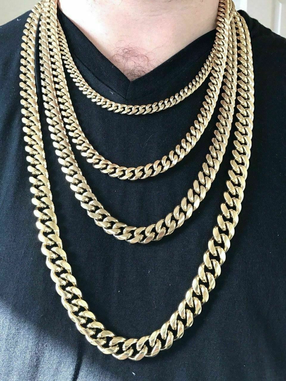 Miami Cuban Link Chain W. 1ct CZ Clasp 14k 18k Gold Plated Stainless Steel