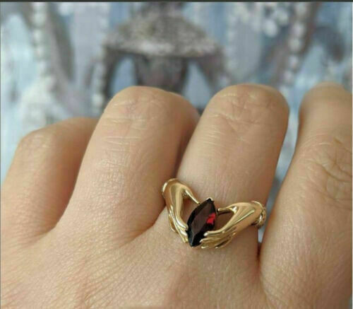 1.00Ct Marquise Cut Red Garnet Solitaire Engagement Ring 14K Yellow Gold Finish