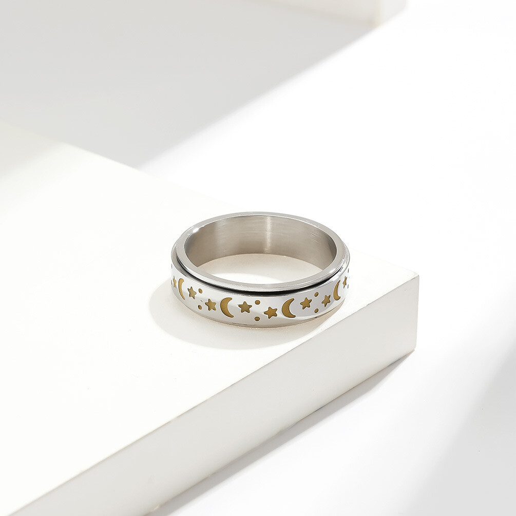 Spinner Ring for Women Men Boy Stainless Steel Decompression Anxiety Moon Star