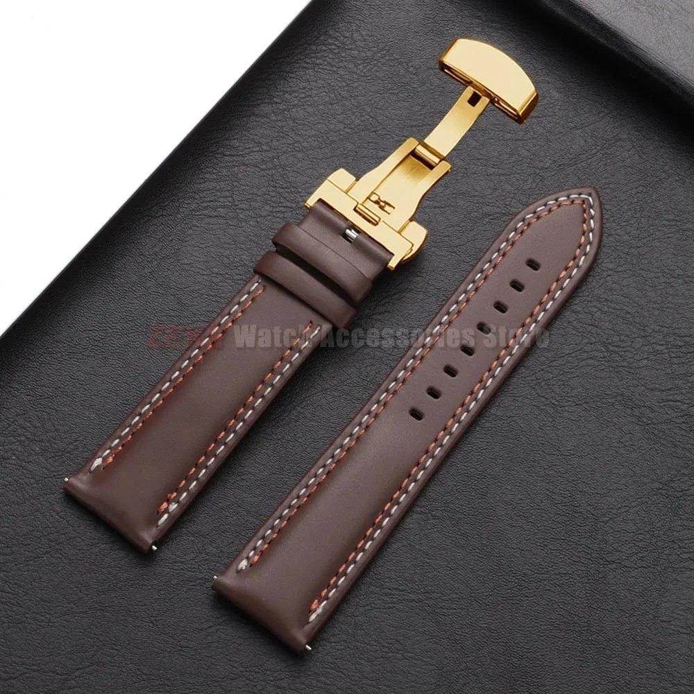 Genuine Calfskin Leather Watch Band 18mm 20mm 22mm 24mm Butterfly Buckle Strap