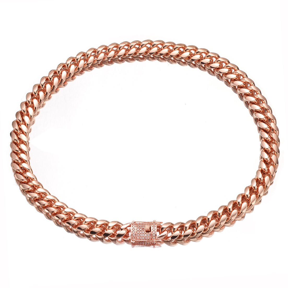 Men Women Rose Gold Stainless Steel Miami Cuban Link Chain Necklace CZ Clasp