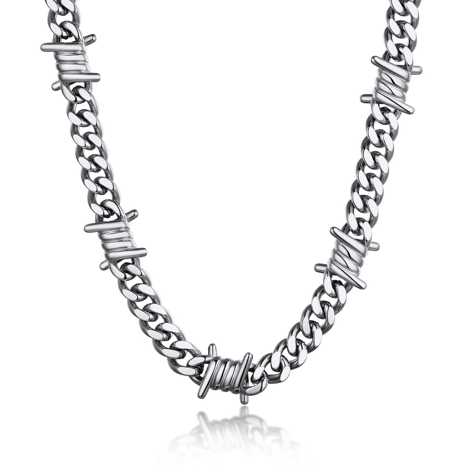 Bandmax Barbed Wire Choker Necklace for Women Men 16 Inches, A1 9MM-Silver