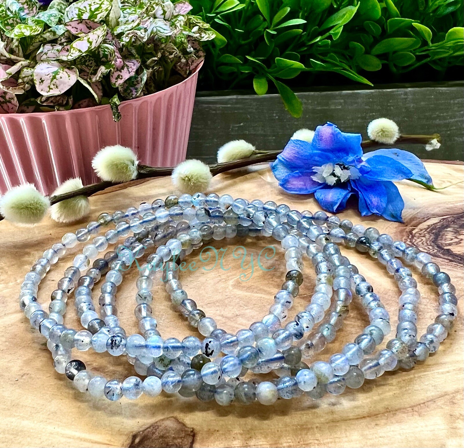 Wholesale Lot 6 Pcs Natural Labradorite 4mm 7.5” Crystal Stretch Bracelet