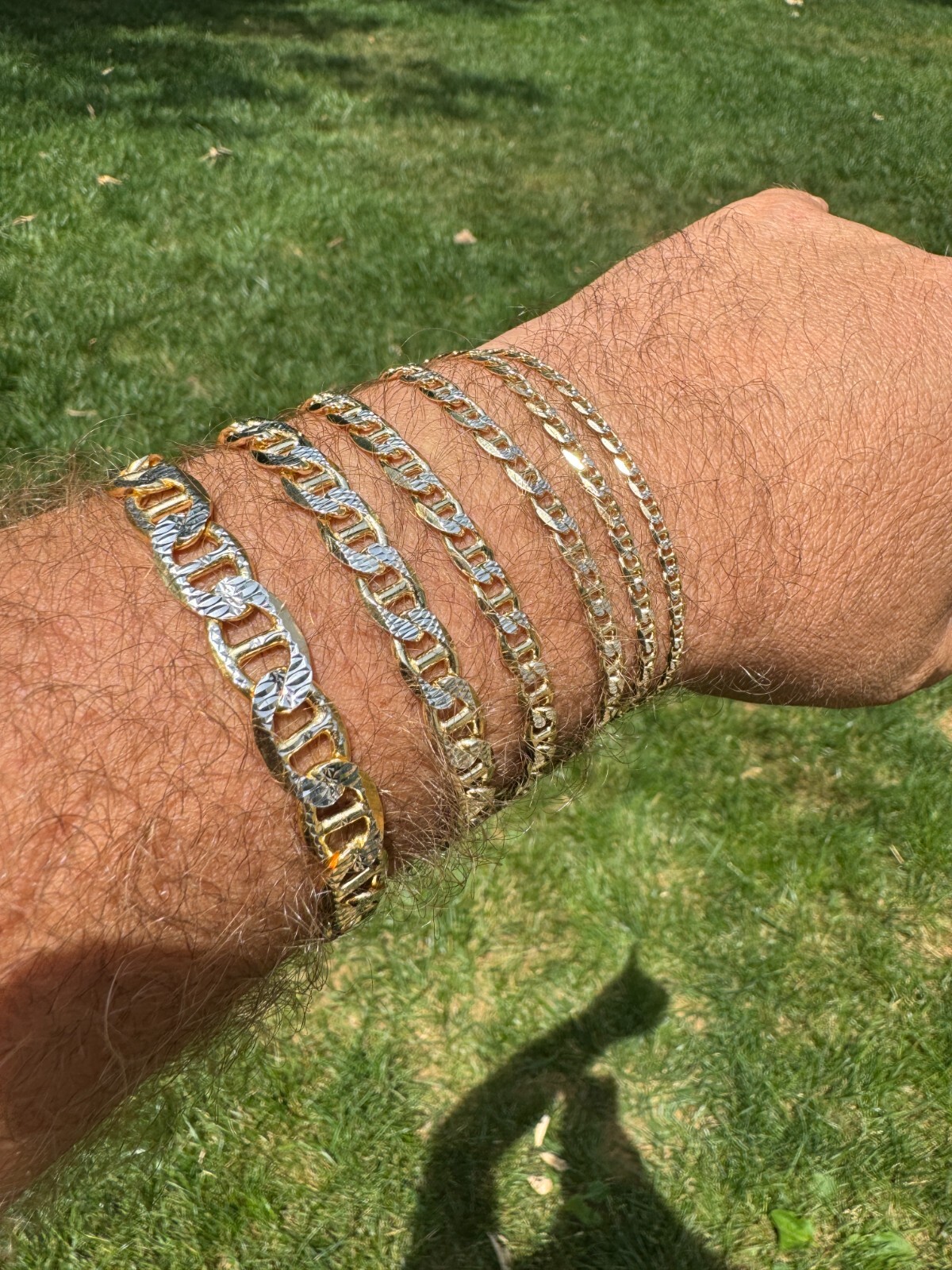 925 Sterling Silver 14k Gold Plated Two Tone Diamond Cut Mariner Link Bracelet