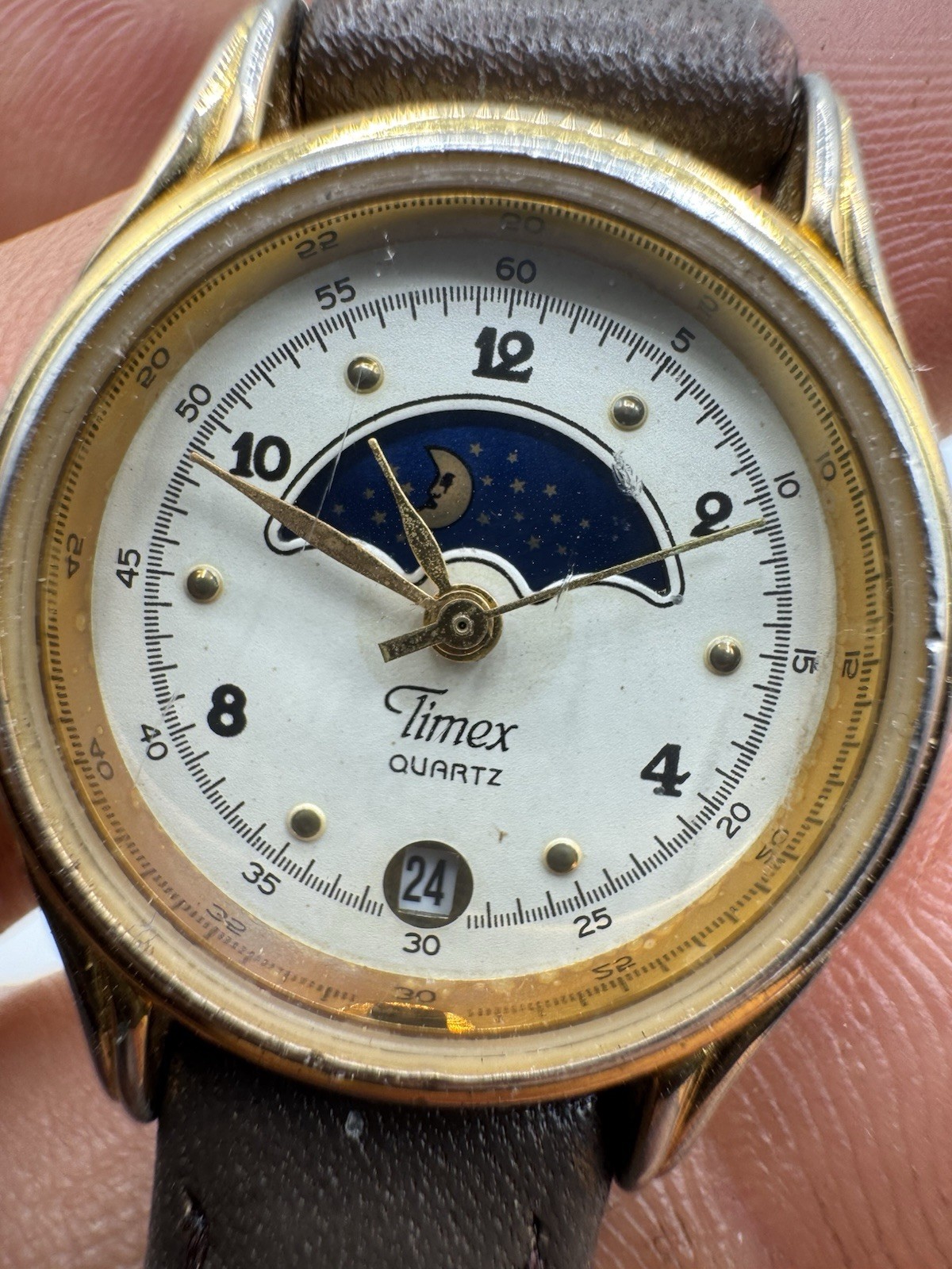 Vintage Timex 364 T Cell Quartz Watch Moon Phase Runs