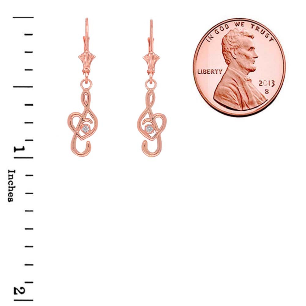 Dainty Diamond Treble Clef Heart Music Note Earrings ( Yellow/Rose/White Gold)