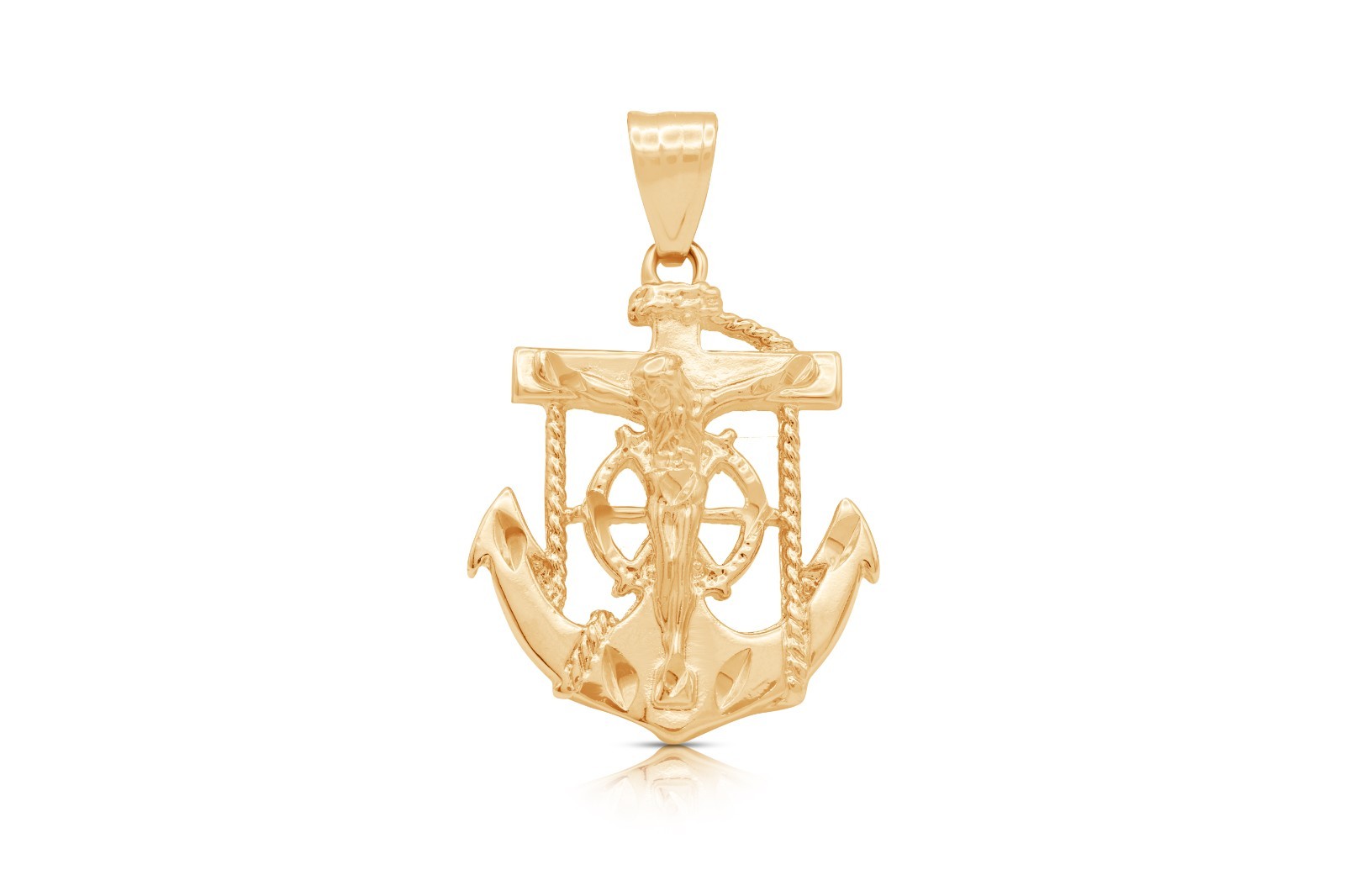 Gold Anchor Jesus Necklace, 14k Gold Plated, 7mm Curb Chain, No Fade