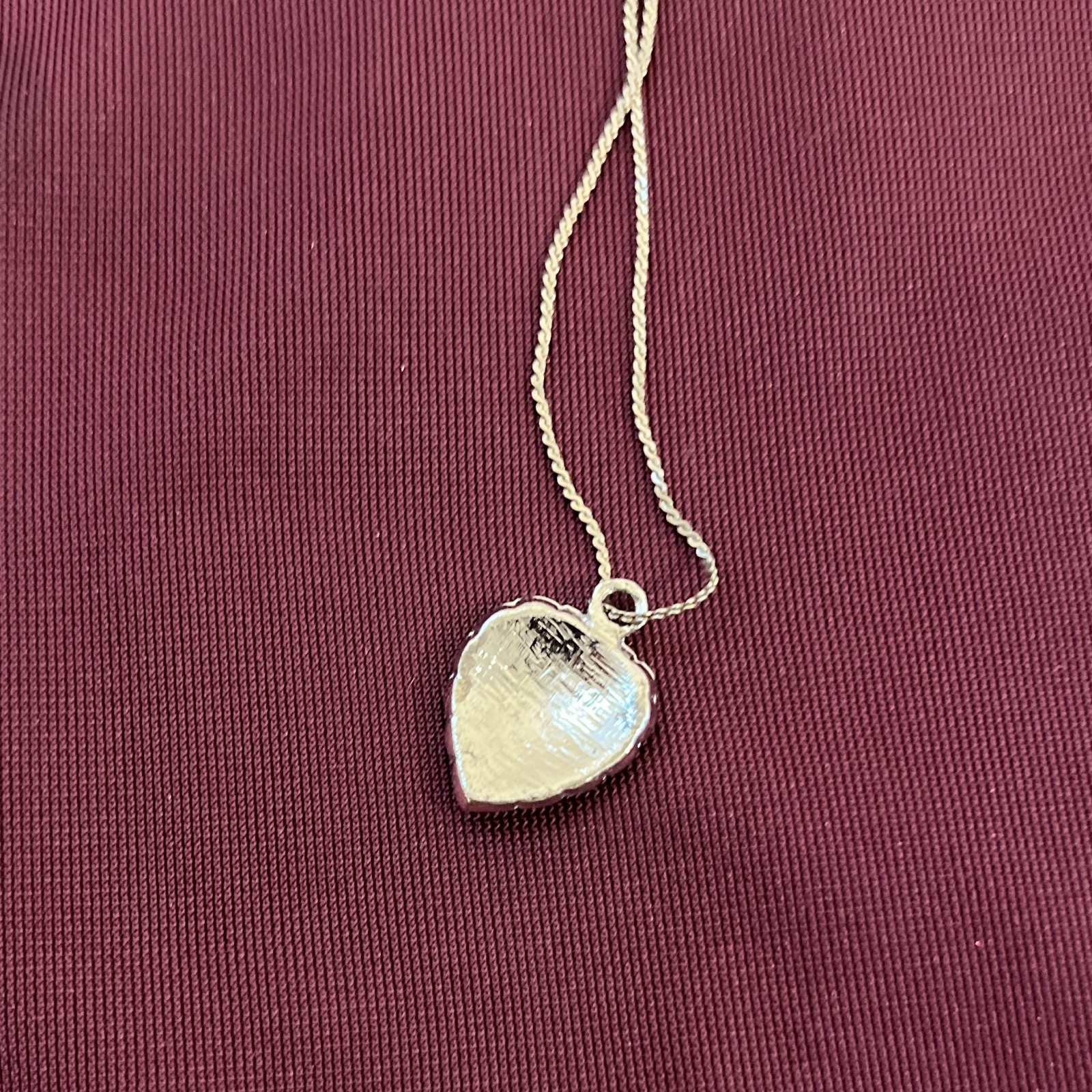 Silver Tone Heart Clear Crystal Pavé Charm Pendant Rope Chain Necklace 18 in