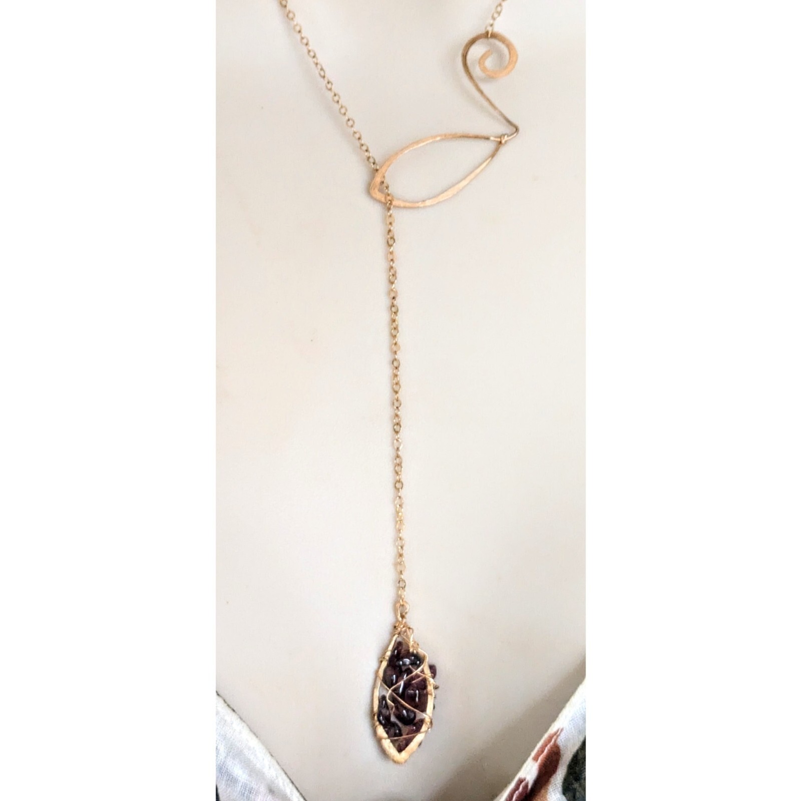 Artisan 14k Yellow Gold Filled Purple Garnet Lariot Y Slide Pendant Necklace