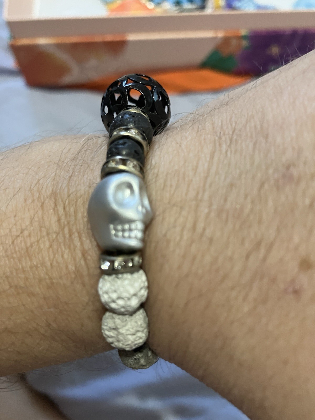Skull and Lava Beads Bracelet for Essential Oils and Aromatherapy or Halloween