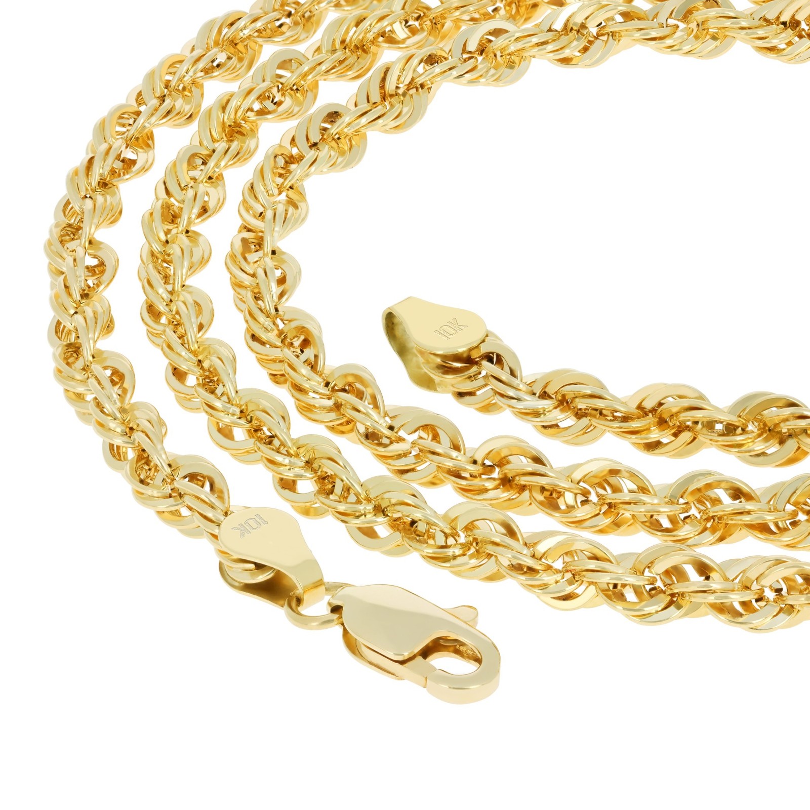 10K Yellow Gold 3mm Rope Chain Laser Diamond Cut Necklace Mens Womens 16″- 30″