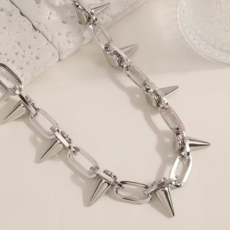 Spiked Chain Collar Necklace Gothic Punk Spike Chain Jewelry Choker