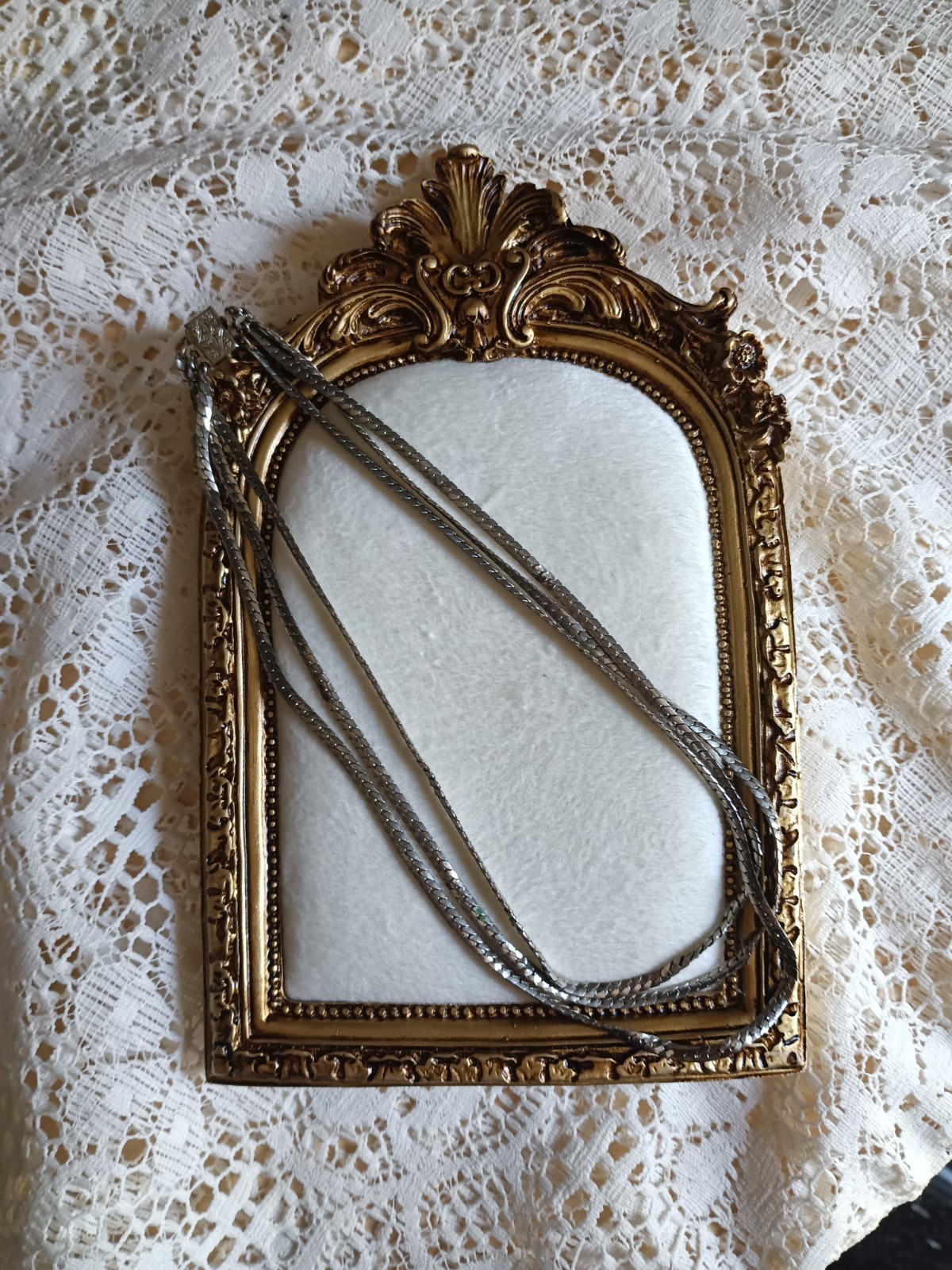 vintage Silver Multi-Strand Herringbone Chain choker Box Clasp Metal 14 1/2in
