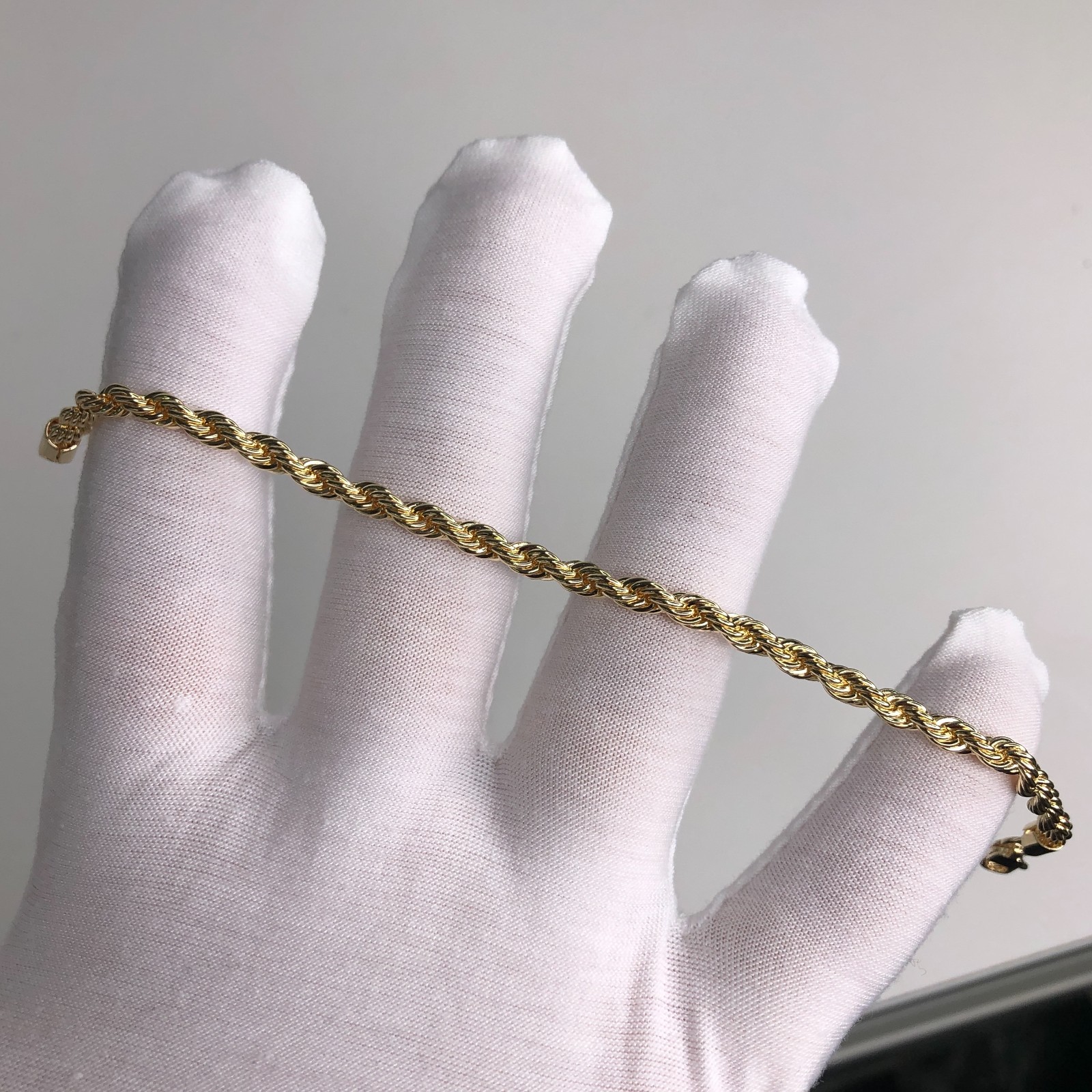 Real Italian 1/200 14K Yellow Gold Overlay Oro Rope Link Bracelet Pulsera Link