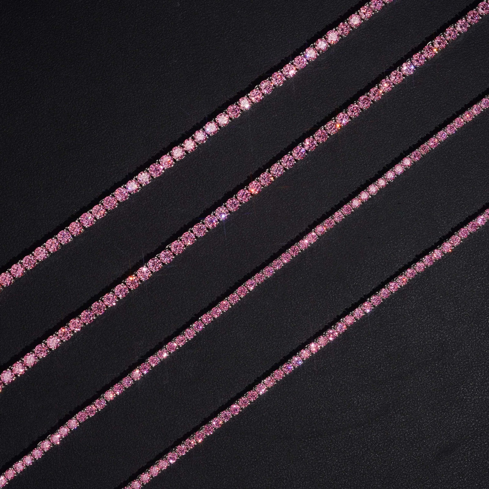 3-4mm PINK VVS1 D Moissanite Tennis Chain Bracelet Necklace 925 Sterling Silver