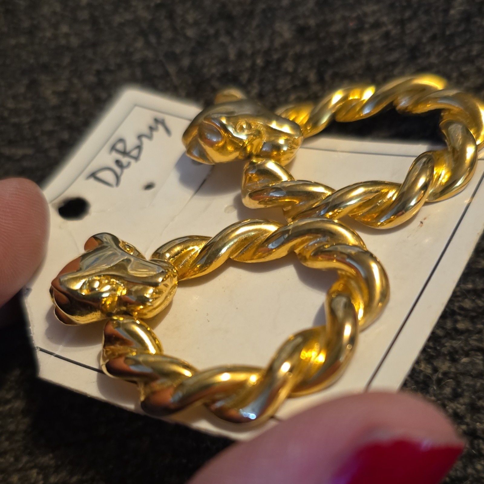 Vintage DeBary Gold Tone Twisted Hoop Dangle Earrings Metal Round No Stone
