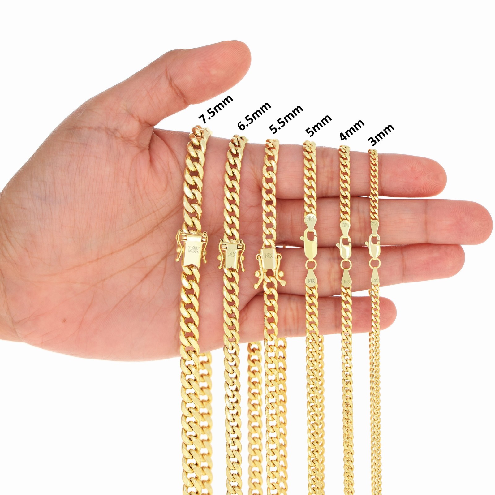 14K Yellow Gold 3mm-12.5mm Real Miami Cuban Link Necklace Chain Bracelet, 7″-30″