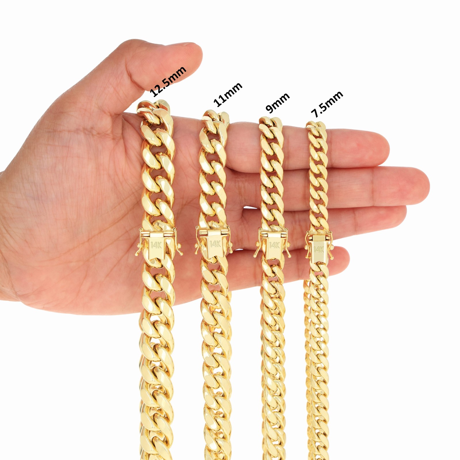 14K Yellow Gold 3mm-12.5mm Real Miami Cuban Link Necklace Chain Bracelet, 7″-30″