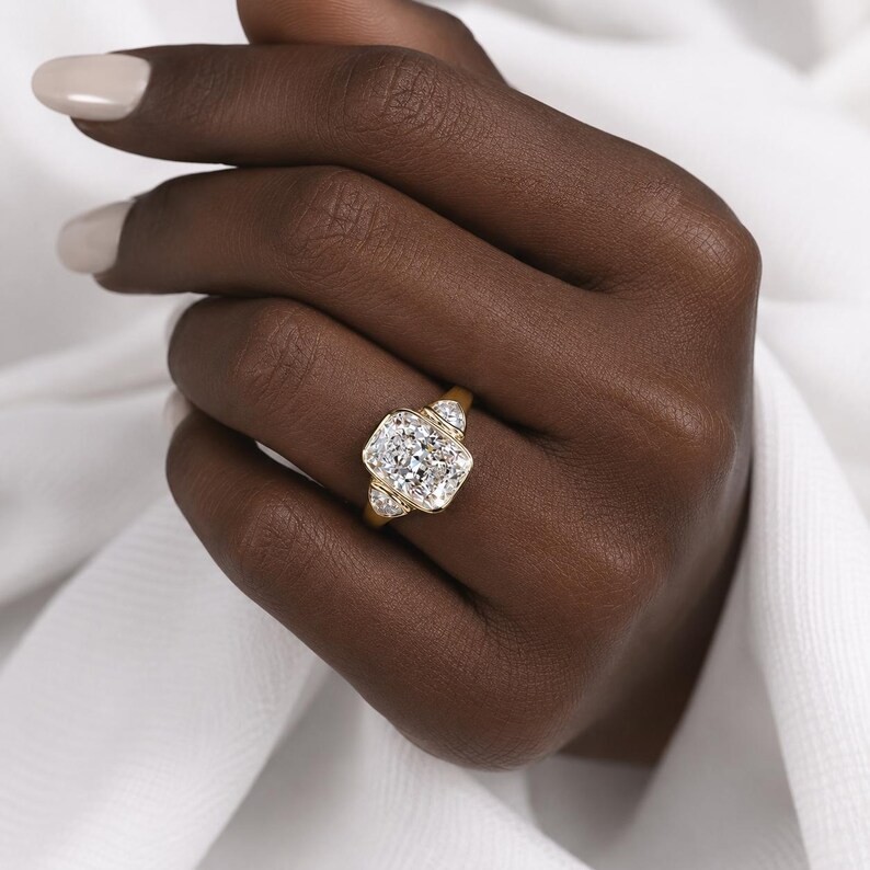 RARE 6.85 Ct Certified Radiant Cut White Treated Diamond 925 Silver Ring