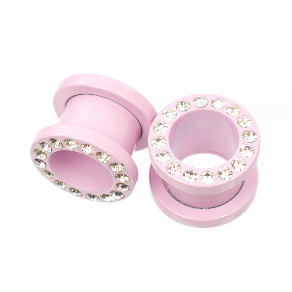 Plugs Matte Pastel Pink Screw Fit with Cubic Zirconias – Sold as a Pair Surgical