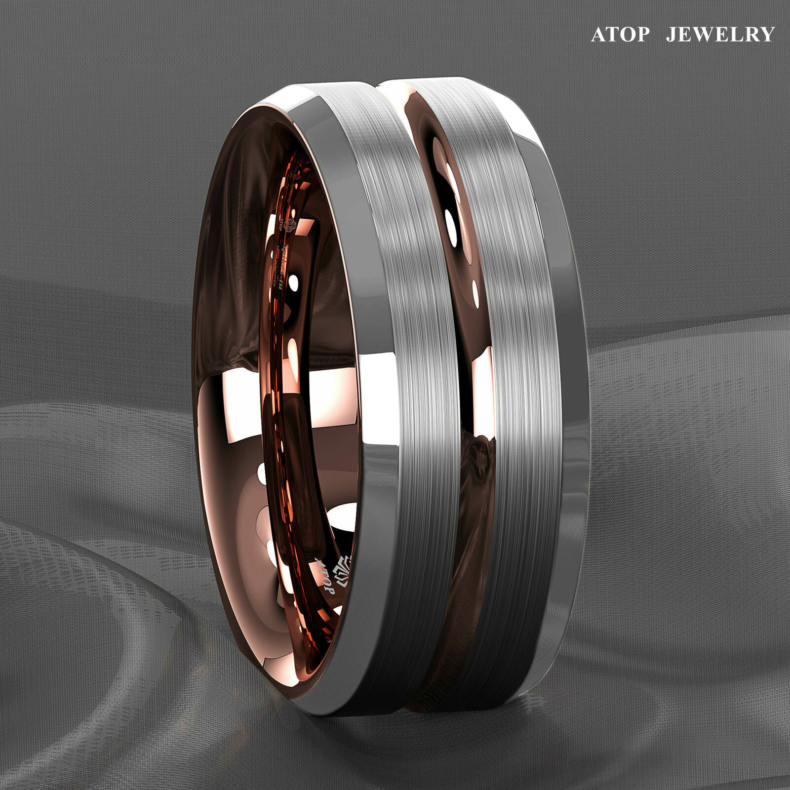 8/6mm ATOP Tungsten Carbide Ring Silver Stripe Comfit Wedding Band Men Women